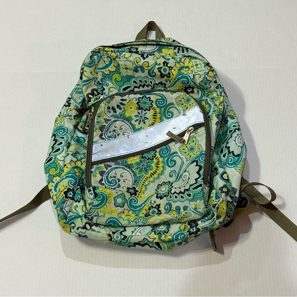 L.L. Bean Whimsical Paisley Green Backpack Hiking Camping School *READ*